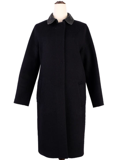 NEW Sandro Black Wool Overcoat with Contrast Collar Size S
