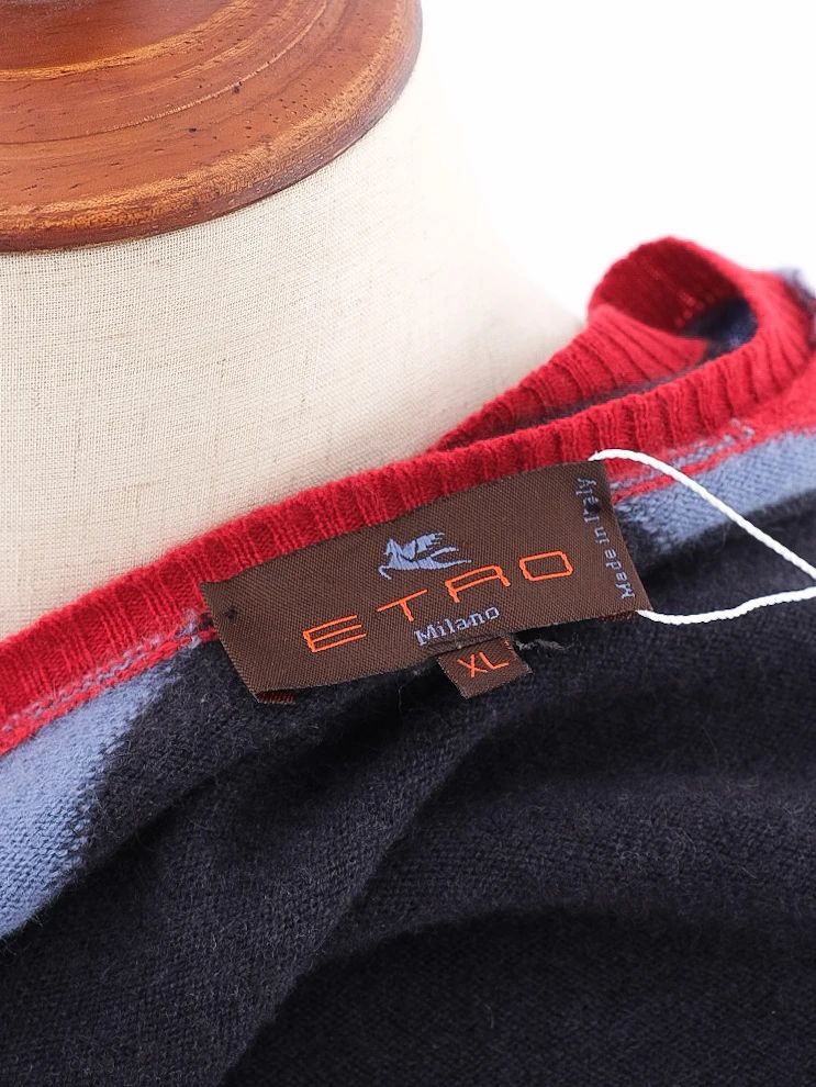 excellent etro cashmere color-block sweater xl men v-neck
