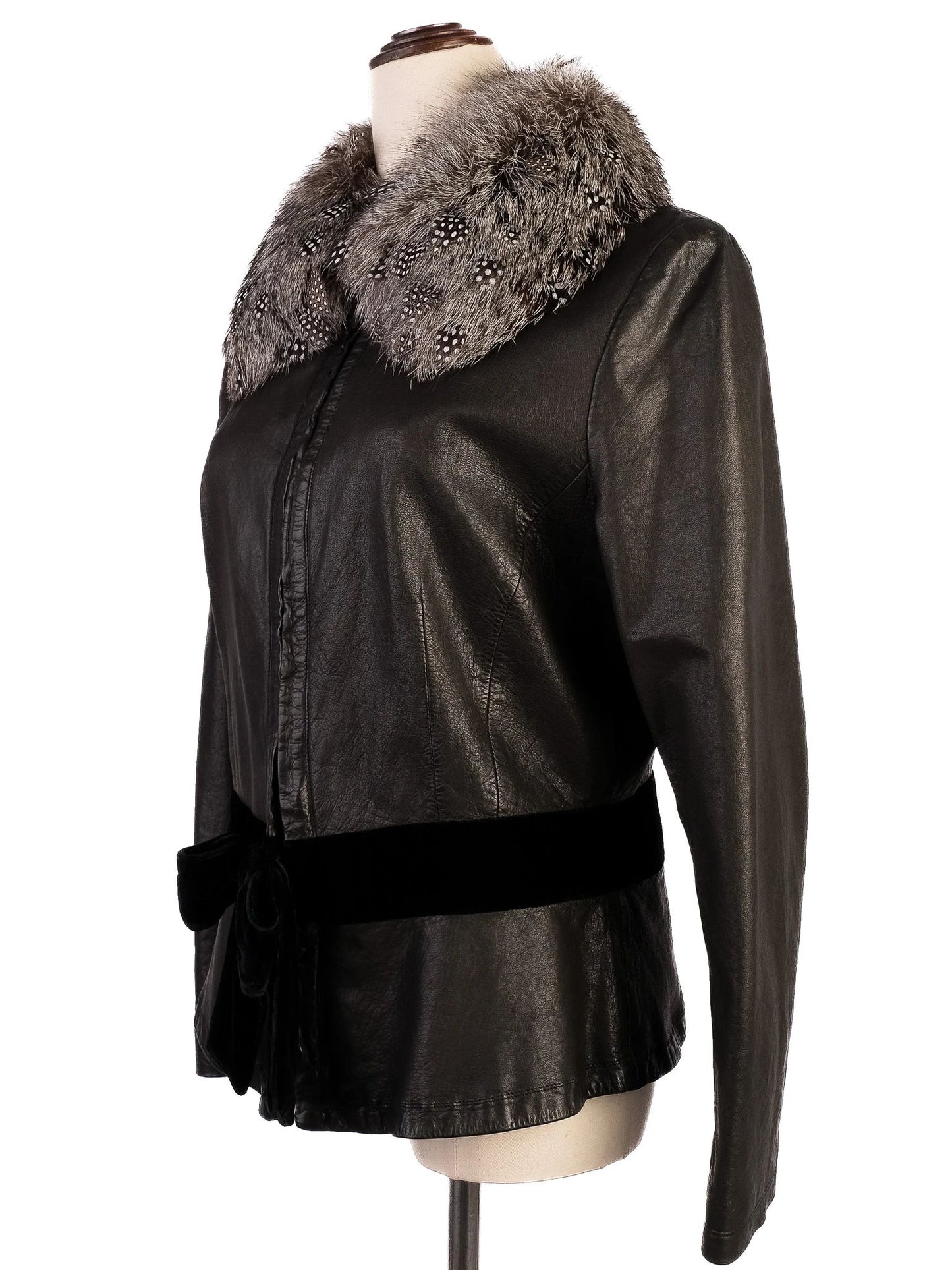 excellent emporio armani black leather jacket size s with bow