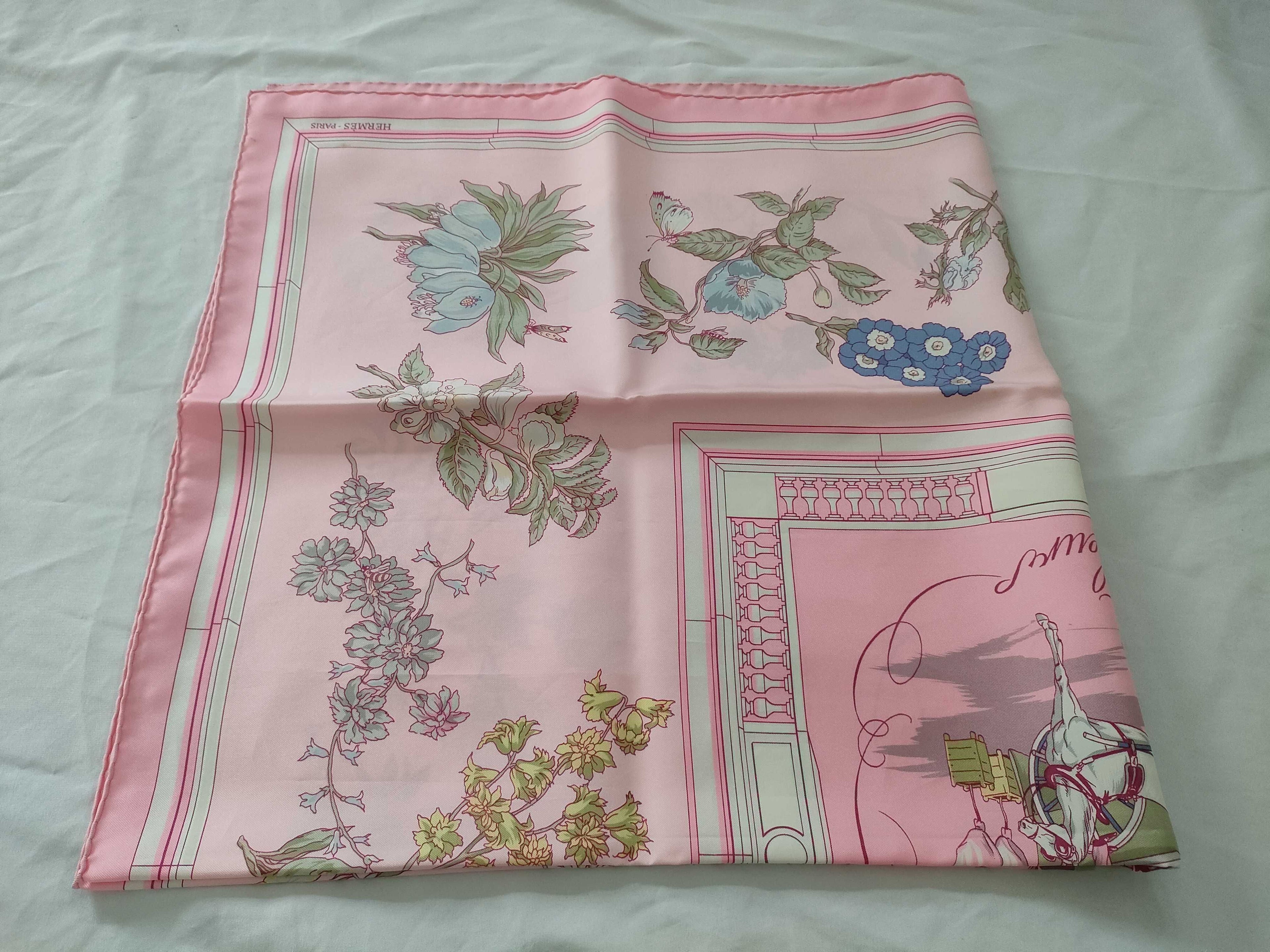 Hermes Carr 90 Quai Aux Fleurs Flowering Coastal Avenue Scarf Pink Silk