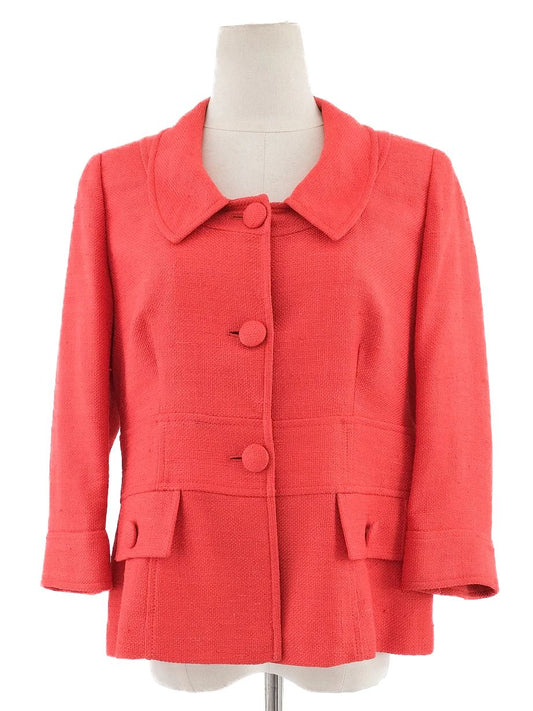 Excellent Luisa Spagnoli Red Silk Jacket Size L with Large Buttons