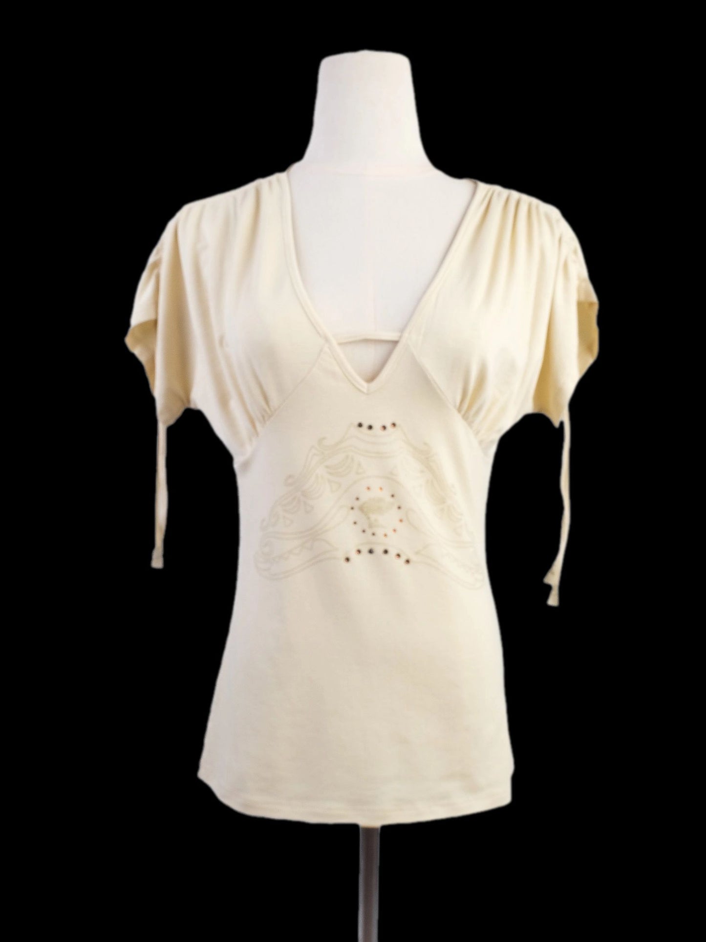 new versace women's white v-neck blouse m with embroidery