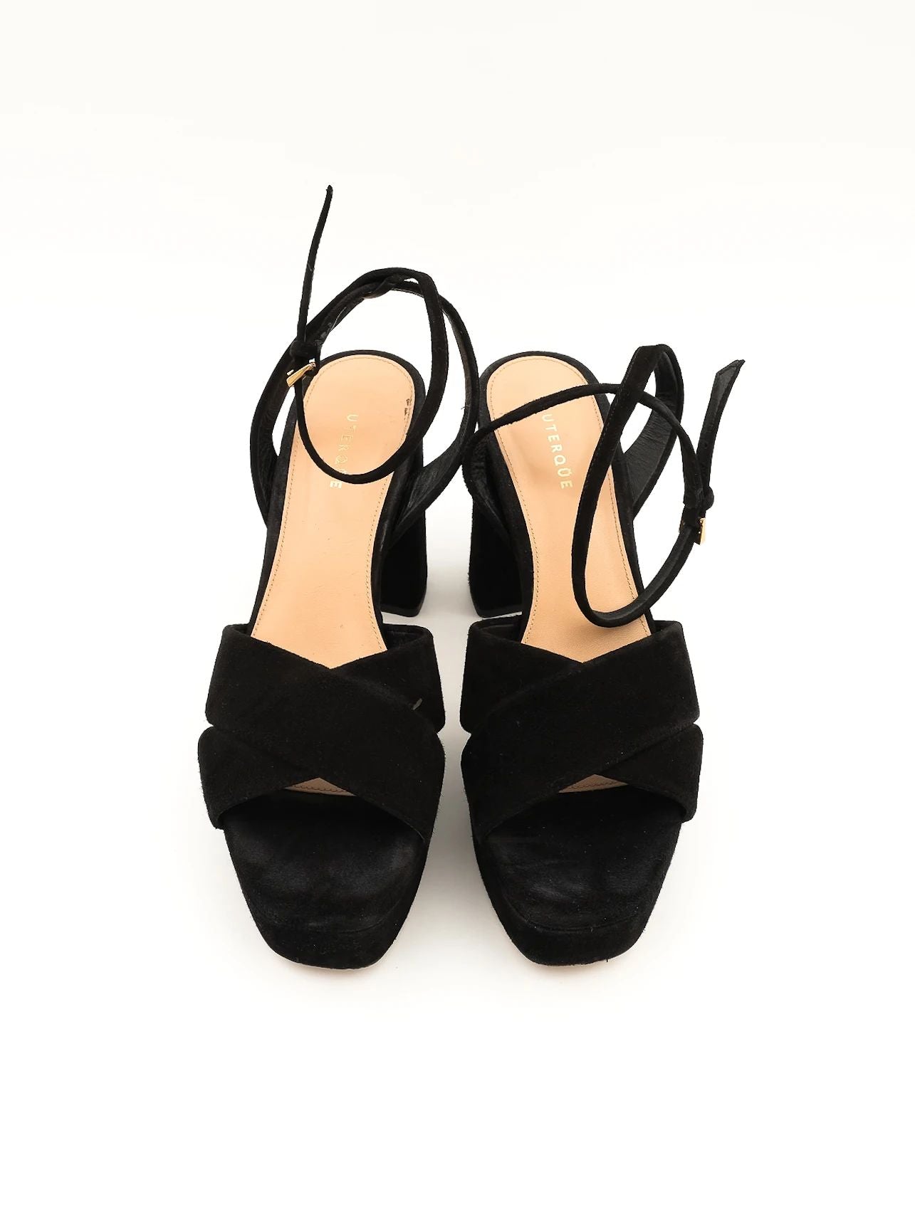excellent uterque black genuine suede platform heeled sandals size 39