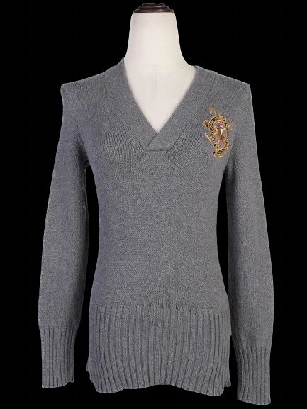 excellent ralph lauren gray v-neck sweater women cotton size m