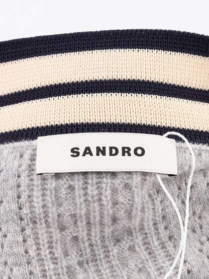 Excellent Sandro Gray Wool Cable-Knit Sweater Size S with V-Neck