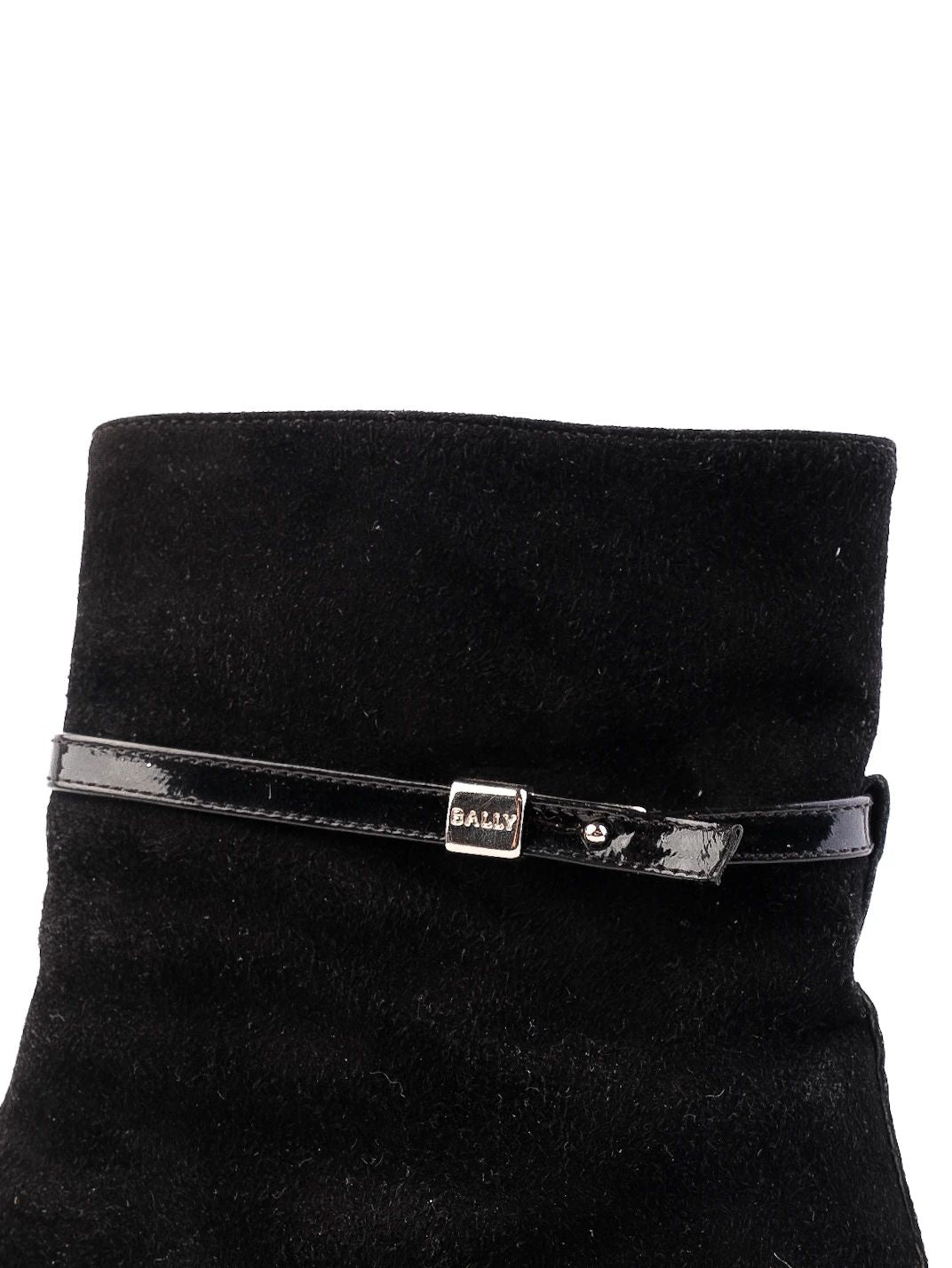 bally black genuine suede ankle boots with patent leather strap size 37