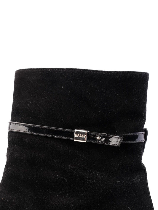 Bally Black Genuine Suede Ankle Boots with Patent Leather Strap Size 37