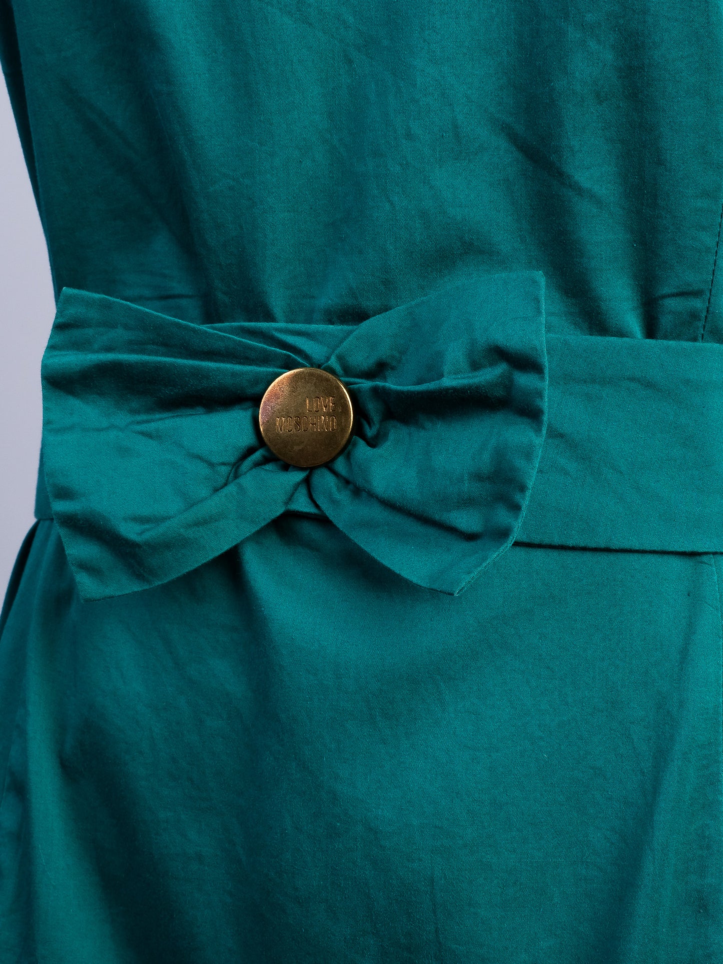 excellent moschino green polyester dress size m with belt detail