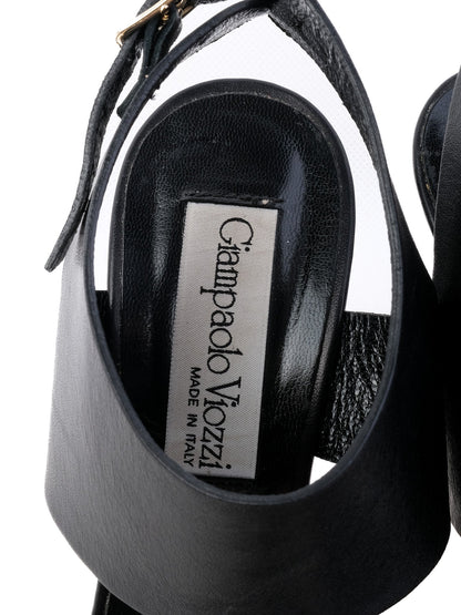 Excellent Giampaolo Viozzi Black Leather High-Heeled Sandals Size 37