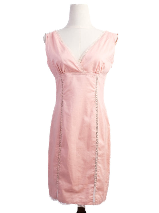 Excellent Valentino Pink Cotton Lace Detail Sleeveless Dress