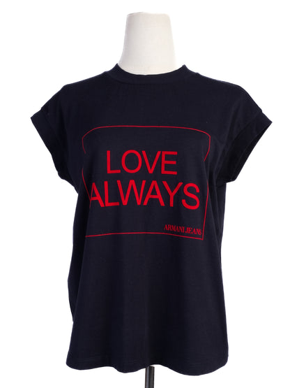 Excellent Armani Jeans Women's Blue T-Shirt XL with LOVE ALWAYS Print