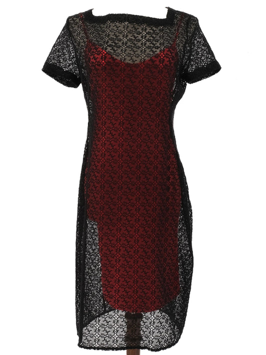 Perfect Alaia Black Lace Overlay Sheath Dress XL with Red Lining
