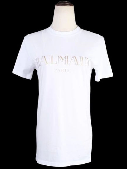 Excellent Balmain White T-Shirt XS Cotton Paris Graphic Tee