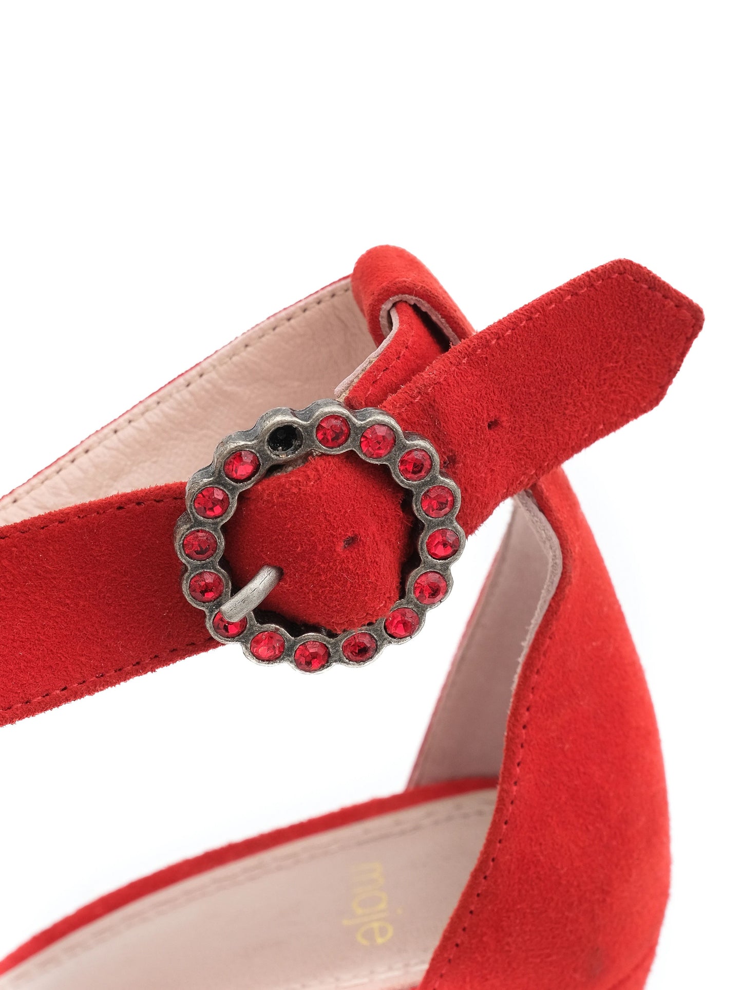 excellent maje red genuine suede high-heeled sandals size 37