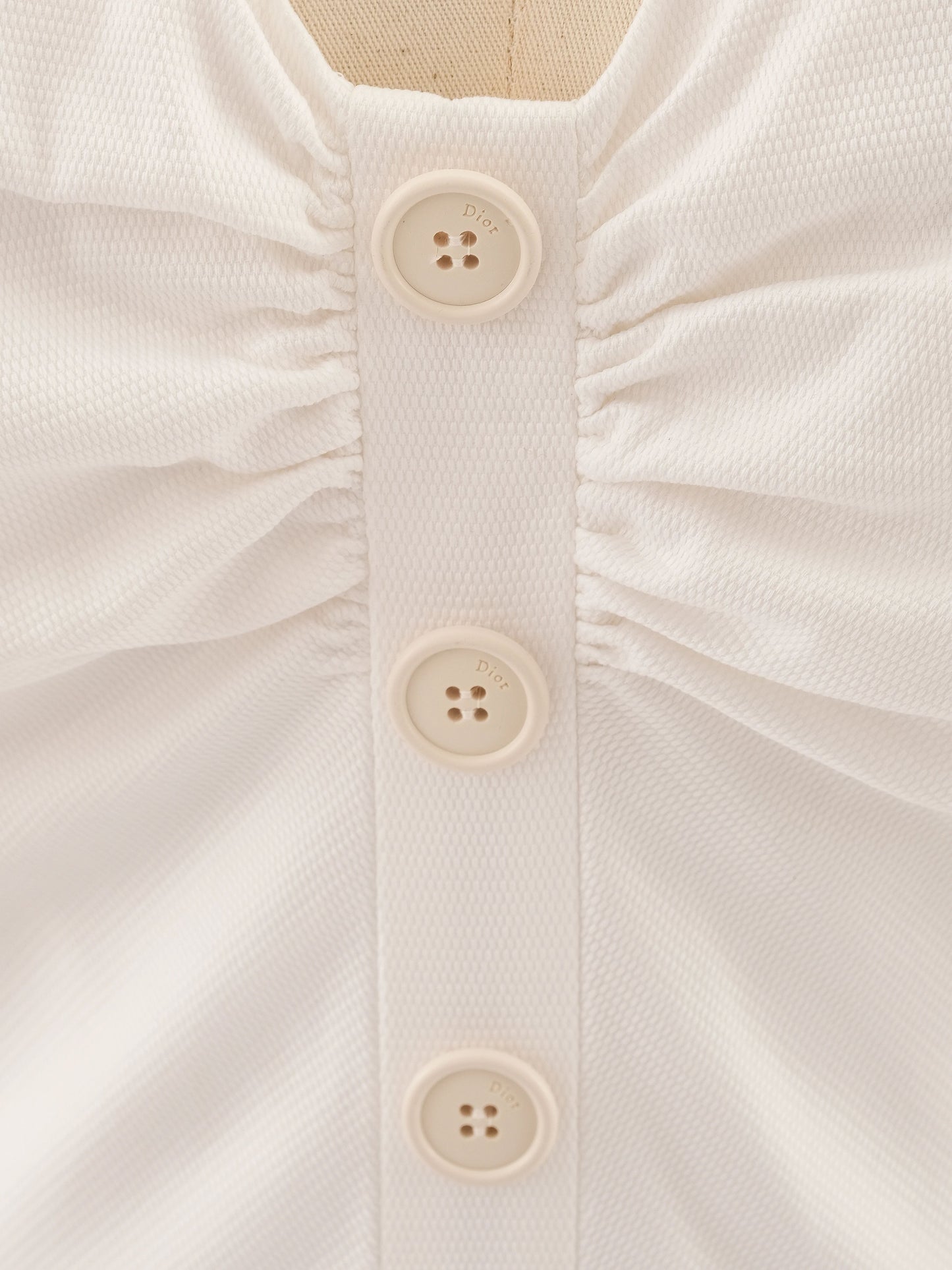 excellent dior white elastane dress size l with v-neck and zipper