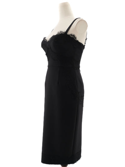 Excellent Elisabetta Franchi Black Dress with Lace Detail Size S