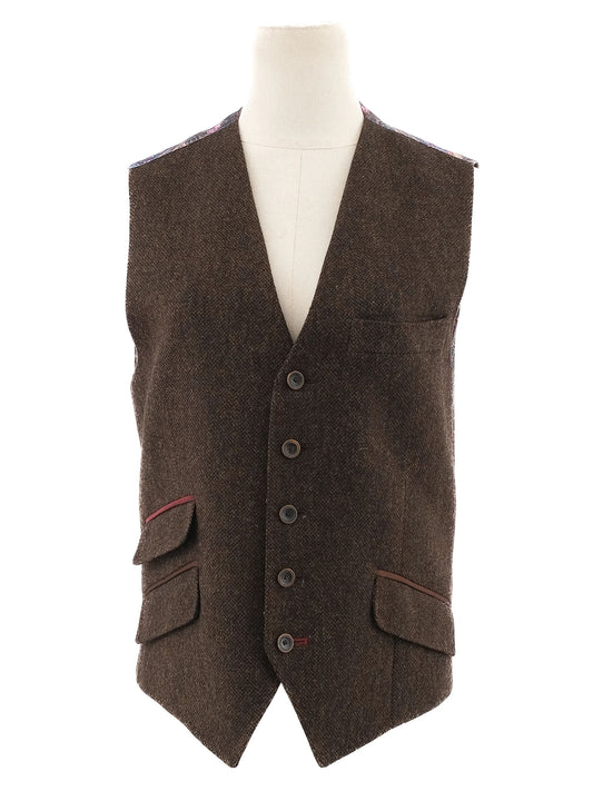 Excellent Ted Baker Orange Wool Vest Size S with Deer Print