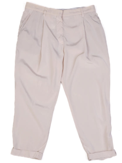 Excellent Brunello Cucinelli White Silk Pants Size XL Relaxed Fit