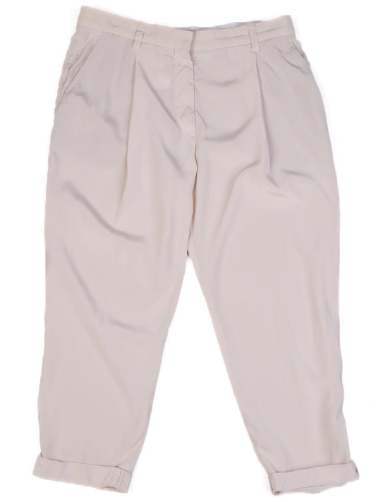 Excellent Brunello Cucinelli White Silk Pants Size XL Relaxed Fit