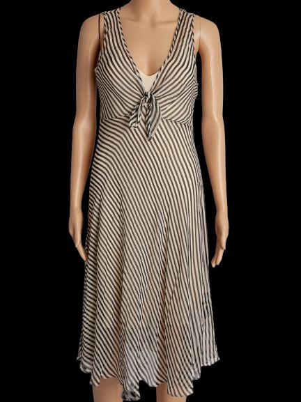 Excellent Ralph Lauren Striped Silk Dress M V-Neck Sleeveless