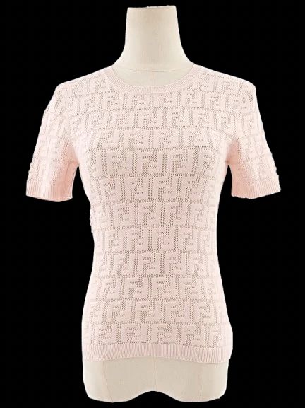 excellent fendi pink short sleeve knit top size xs viscose
