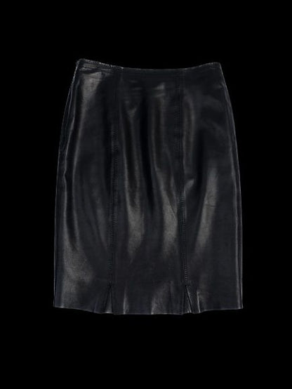 Excellent Balmain Black Leather Skirt Size M