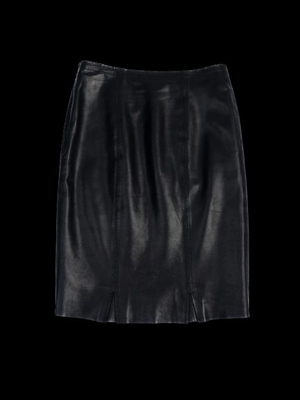 Excellent Balmain Black Leather Skirt Size M