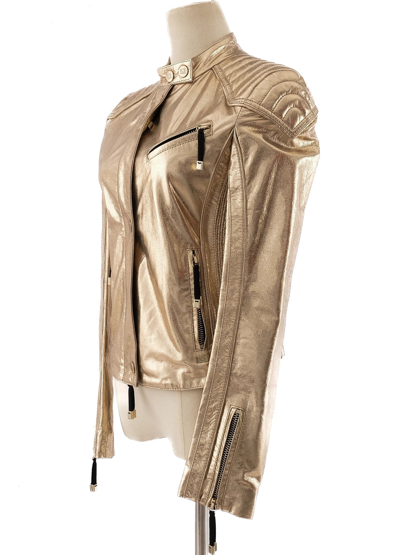 excellent iceberg yellow leather jacket size s with quilted detail