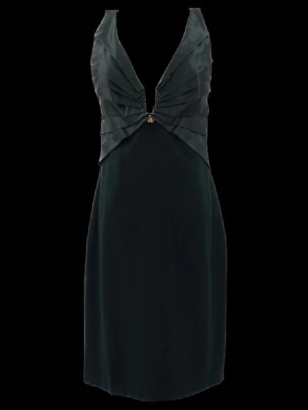 excellent roberto cavalli green silk dress size l deep v-neck sleeveless