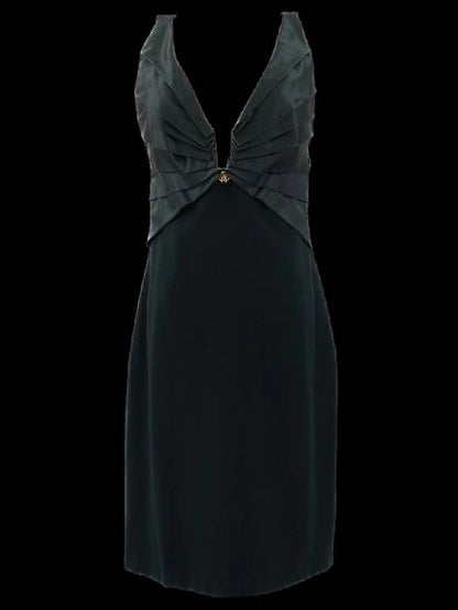 Excellent Roberto Cavalli Green Silk Dress Size L Deep V-Neck Sleeveless