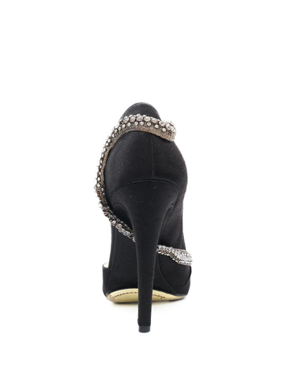 Excellent Valentino Black High-Heeled Shoe Size 40 with Embellishments