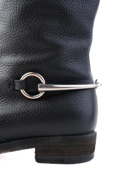 Excellent Gucci Black Leather Knee-High Boots with Silver Buckle Detail