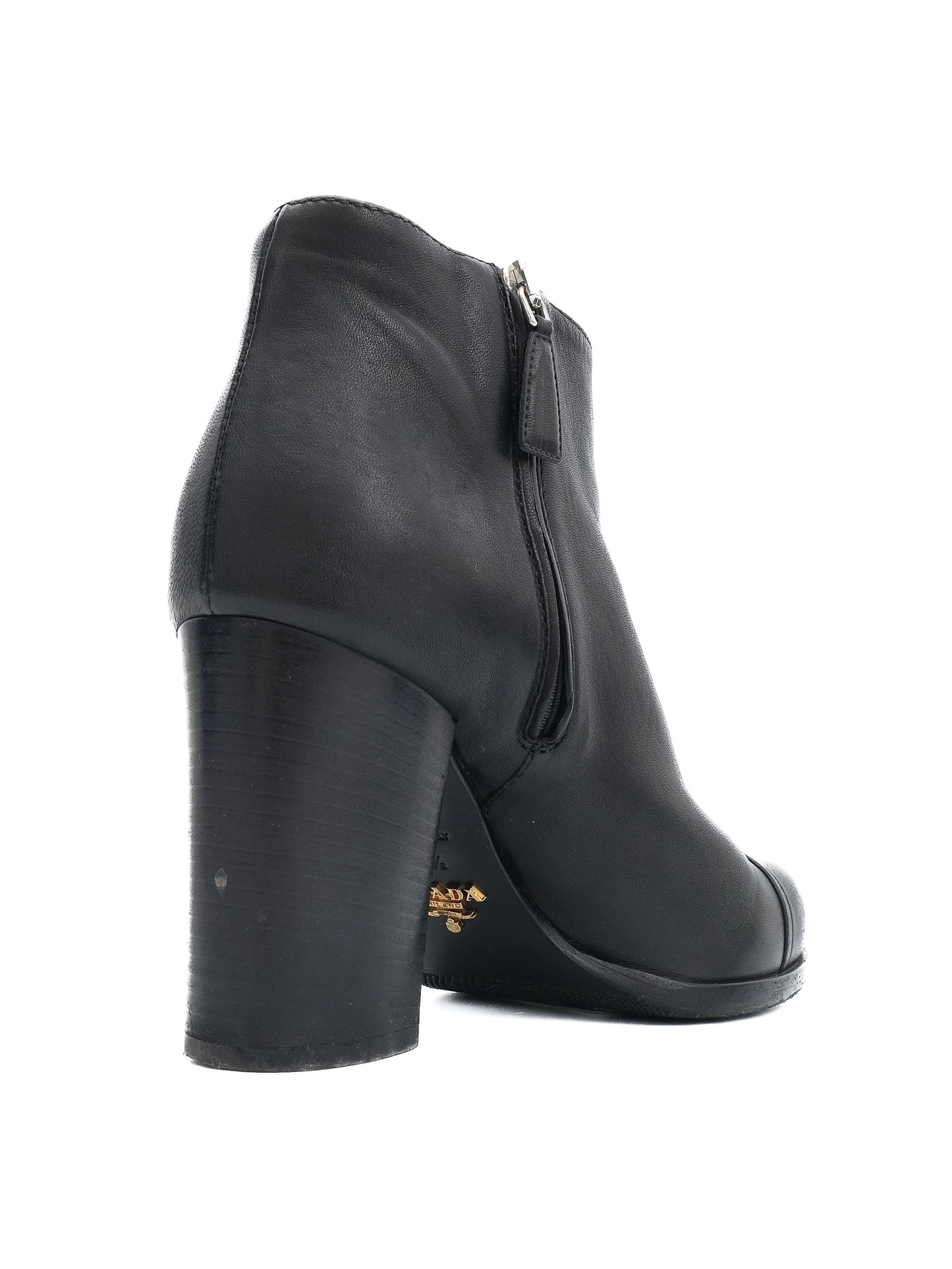 excellent prada black leather ankle boots size 36.5 with block heel