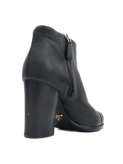 Excellent Prada Black Leather Ankle Boots Size 36.5 with Block Heel