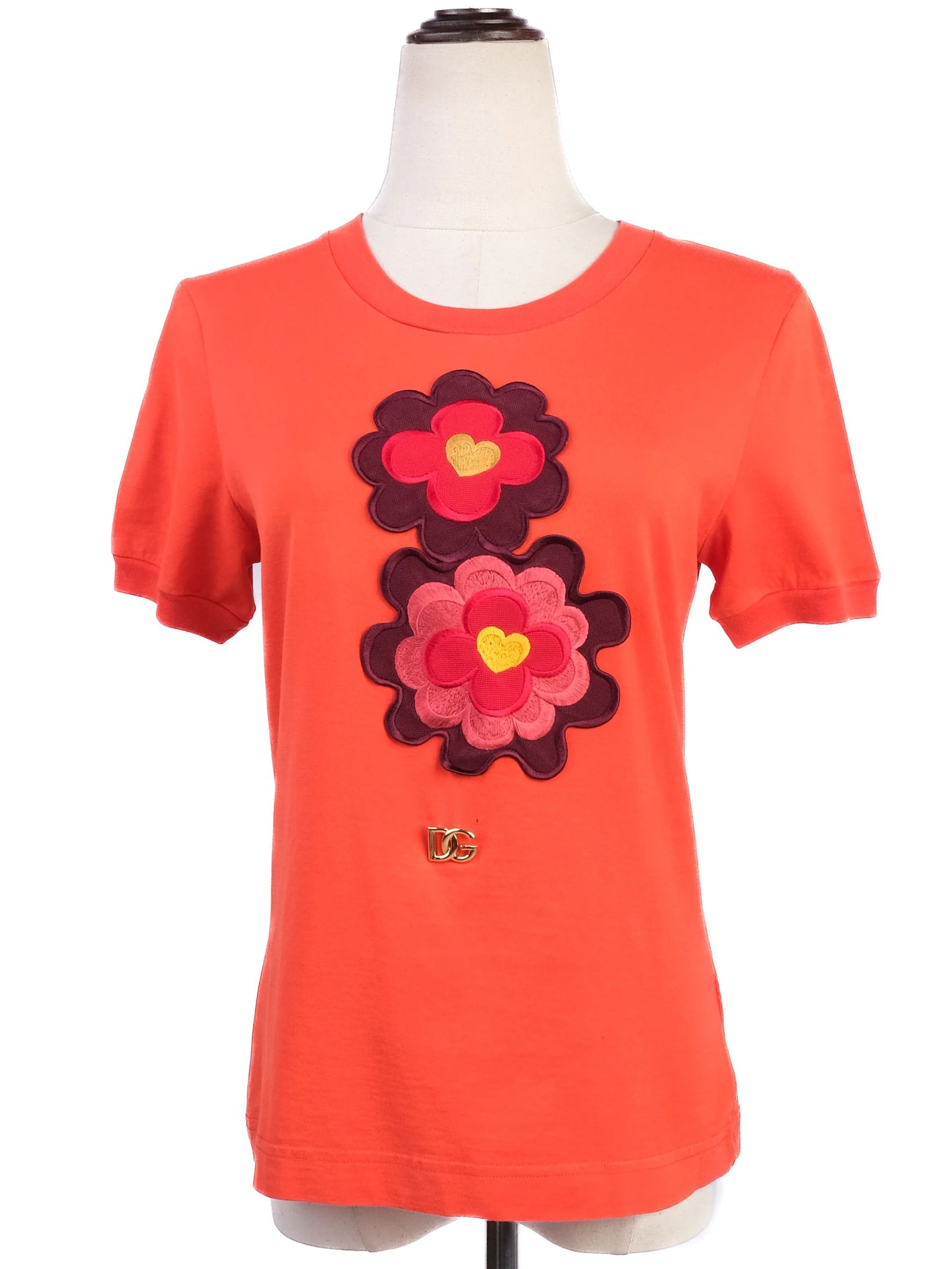 excellent dolce gabbana orange floral appliquž t-shirt size m