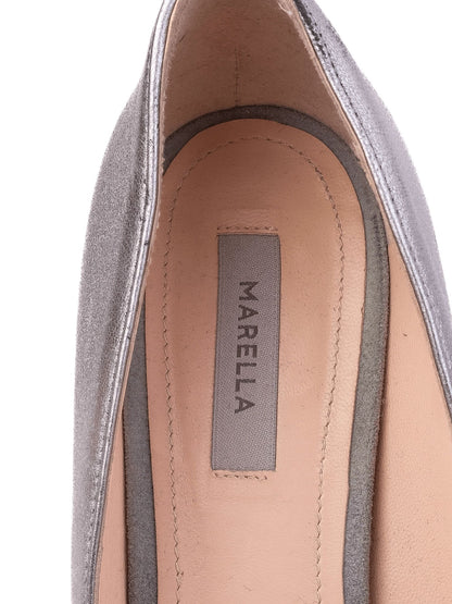 Average Marella Metallic Silver High-Heeled Shoes Size 36 Leather