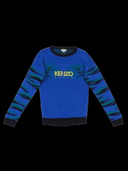 Excellent Kenzo Kids Blue Wool Sweater Size 10 with Tiger Design