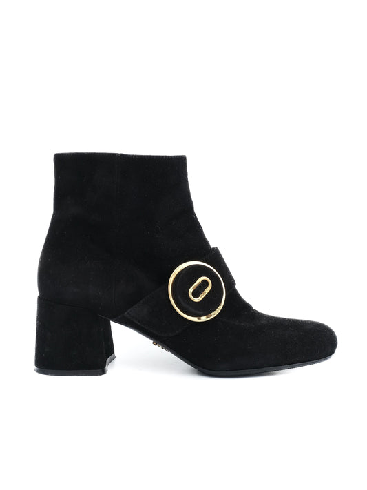 Excellent Prada Black Genuine Suede Ankle Boots Size 36.5