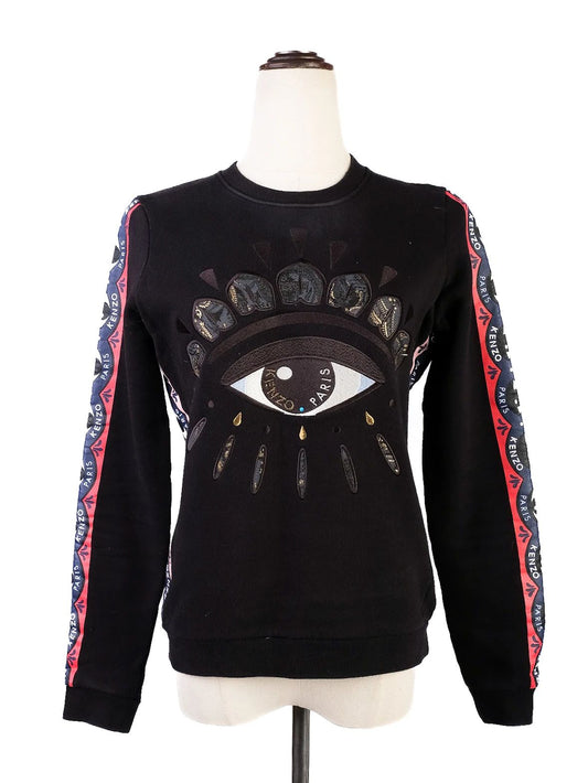 Excellent Kenzo Black Sweatshirt S Eye Design Colorful Stripes