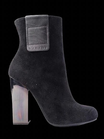 Vicini Black Leather Ankle Boots Size 39 with Block Heel