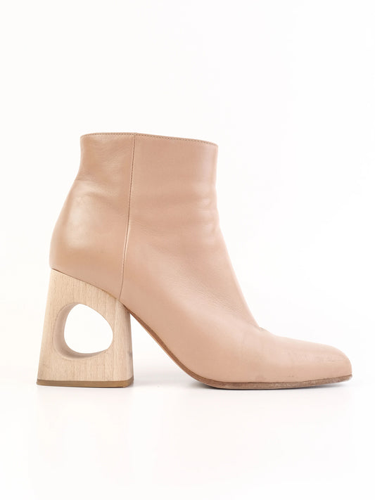 Average Marni Pink Leather Ankle Boots with Unique Wooden Block Heel Size 36