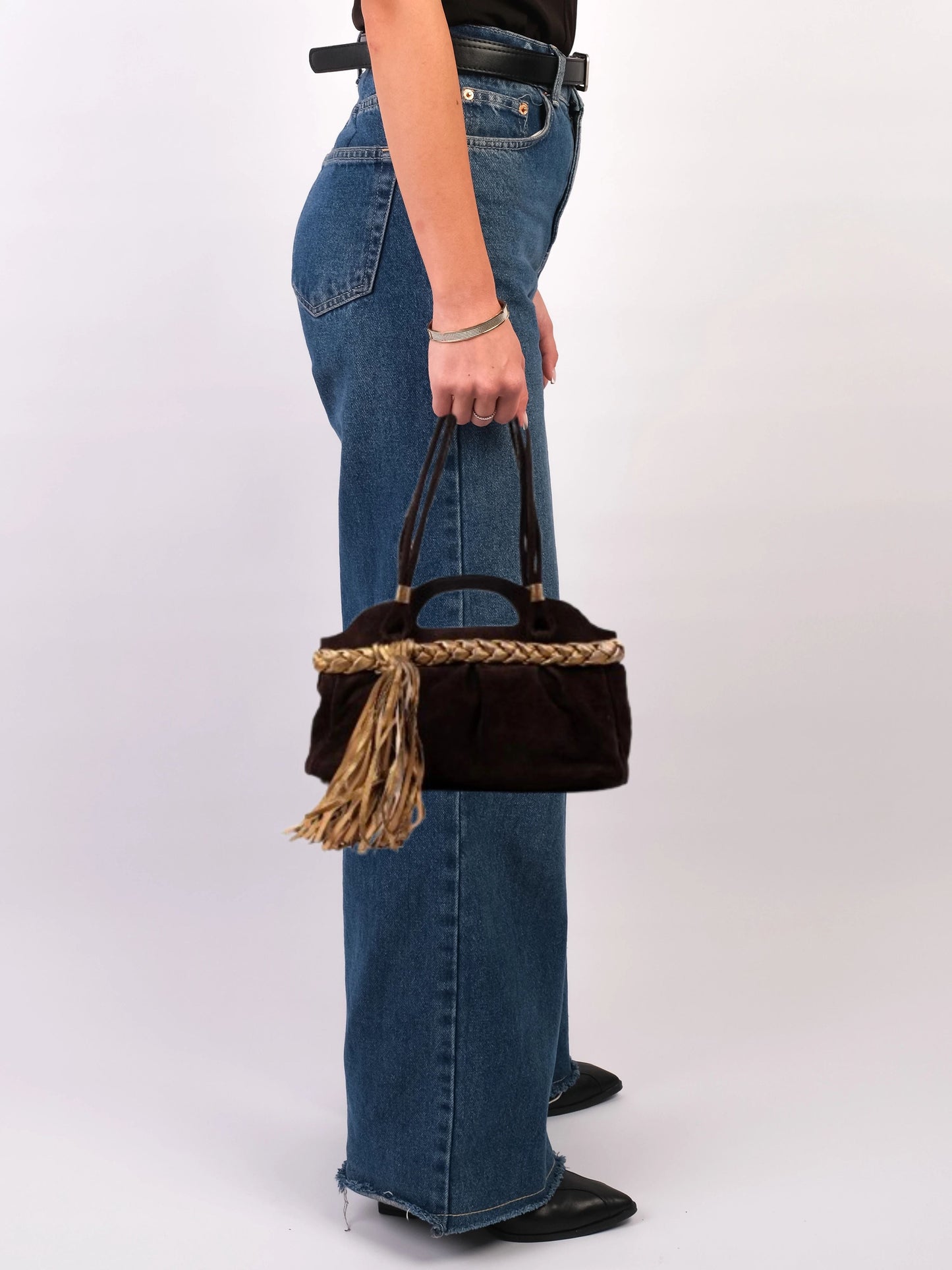 bruno magli orange leather handbag with braided detail