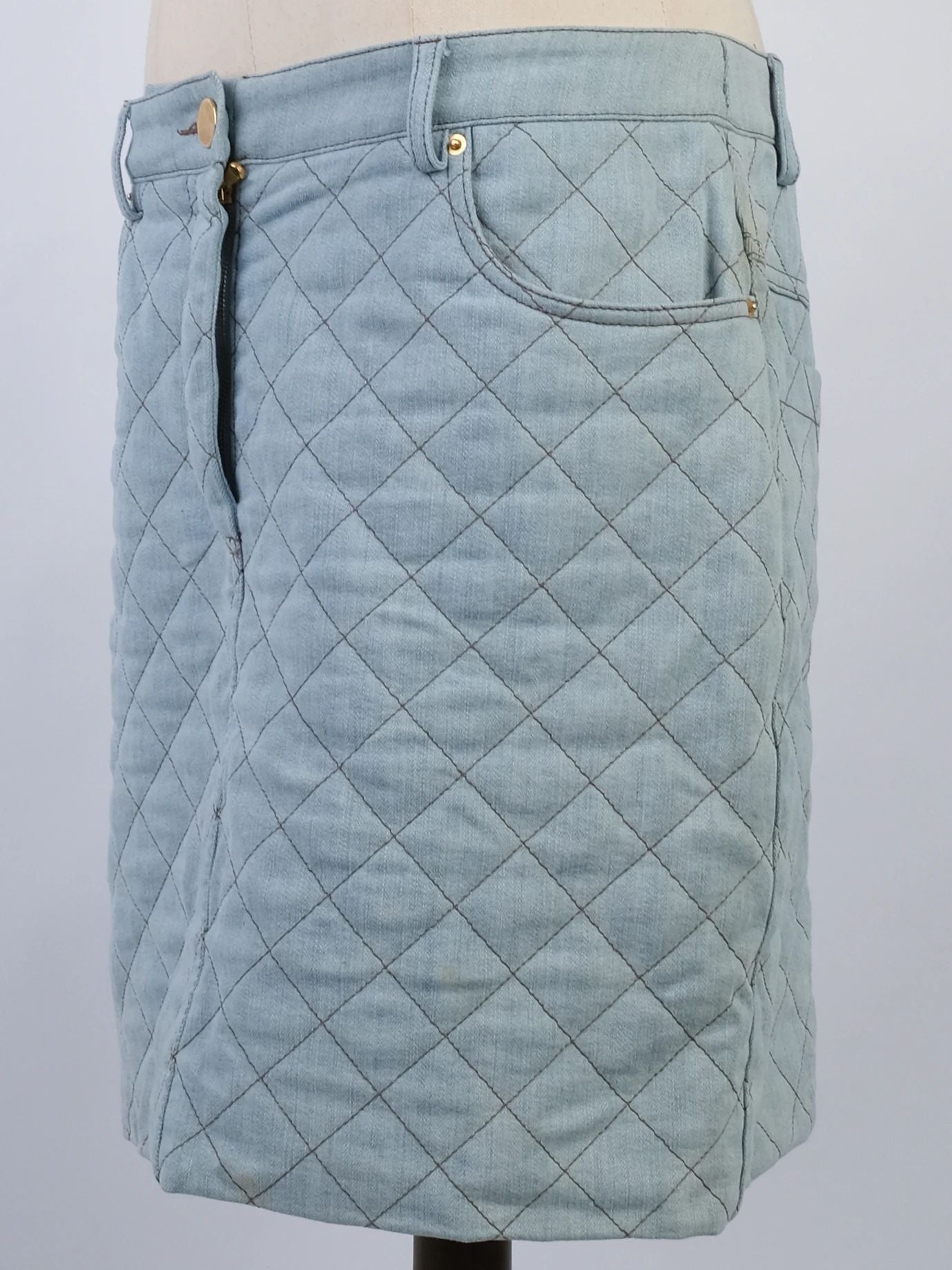 excellent moschino blue quilted denim jacket & skirt set