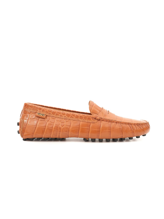 NEW Tod's Orange Leather Loafers Size 39.5 with Rubber Studs