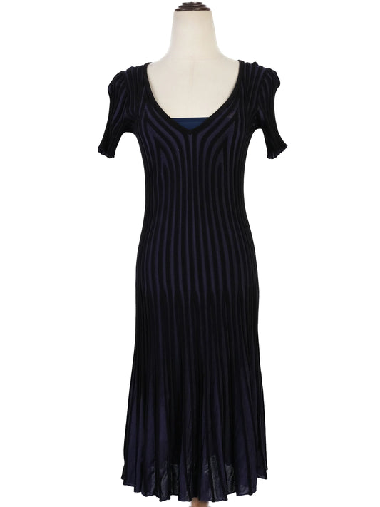 Excellent Kenzo Blue Viscose Dress Size M with Flared Skirt