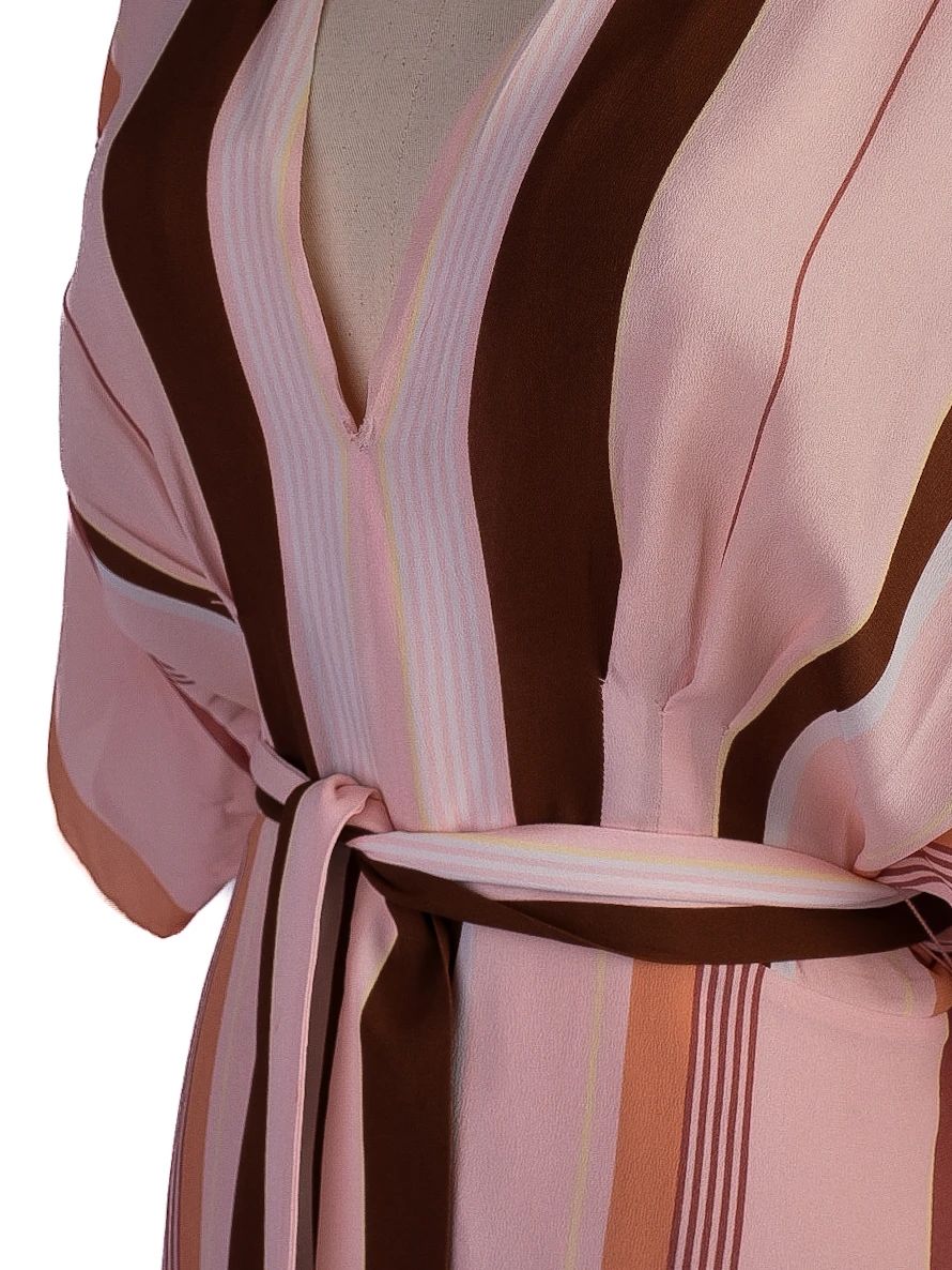 average condition uterque pink striped dress size s v-neck wide sleeves