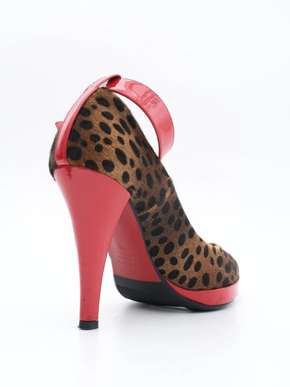 Excellent Loriblu Leopard Print High Heels with Red Accents, Size 36