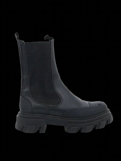 Excellent Ganni Black Leather Chunky Sole Boots Size 39