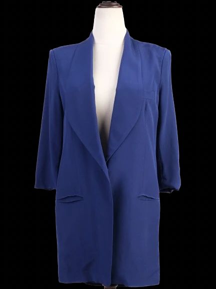 excellent dusan blue silk blazer size xs with shawl collar