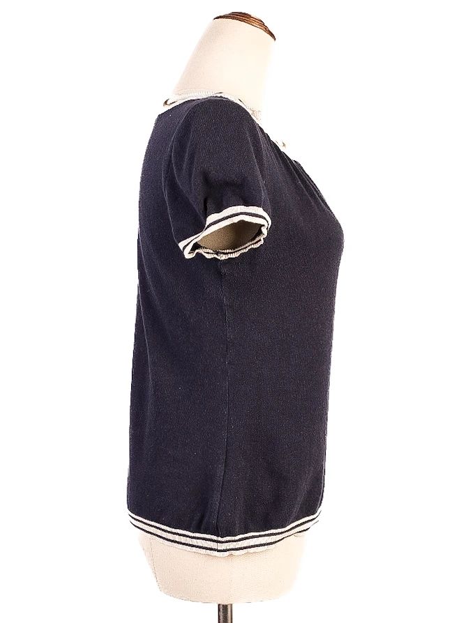excellent moschino navy blue blouse m cotton short sleeve women